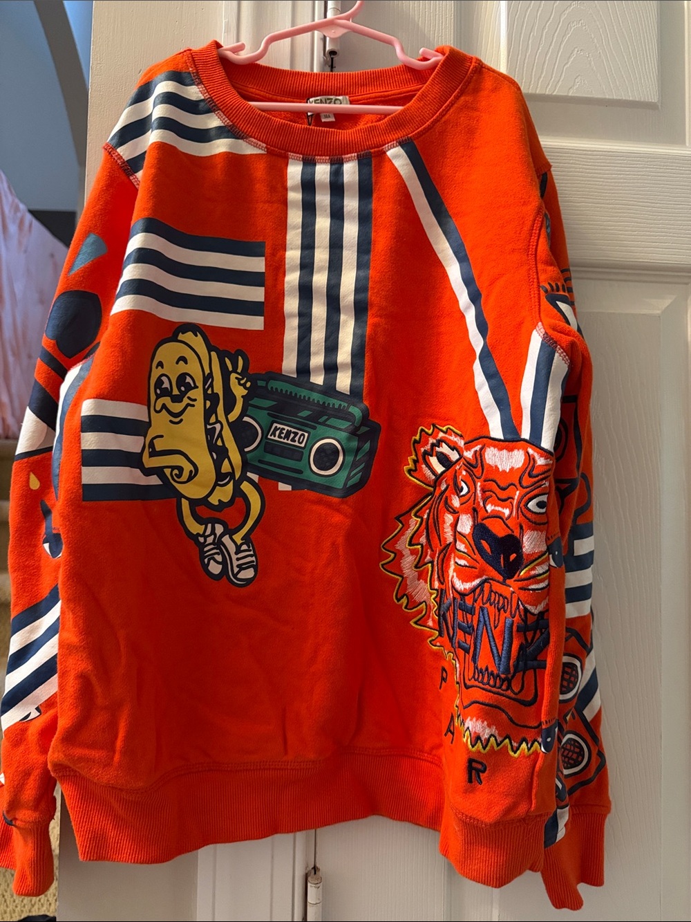 Kenzo Bright Orange Kids Sweatshirt with Graphic Tiger and Cartoon Print